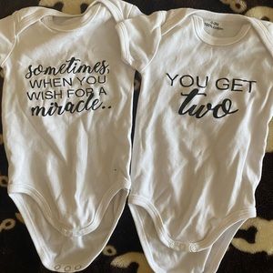 Twins matching onesies 0-3 month sometimes when you wish for a miracle you get 2